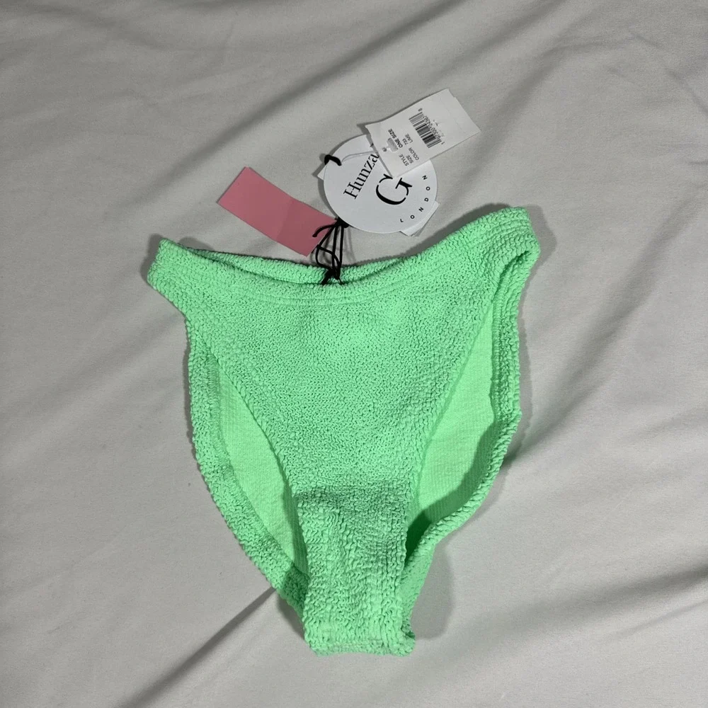 NWT Hunza G  [ O/S ] Juno Crinkle Classic Bikini Bottoms in Lime Green U1951